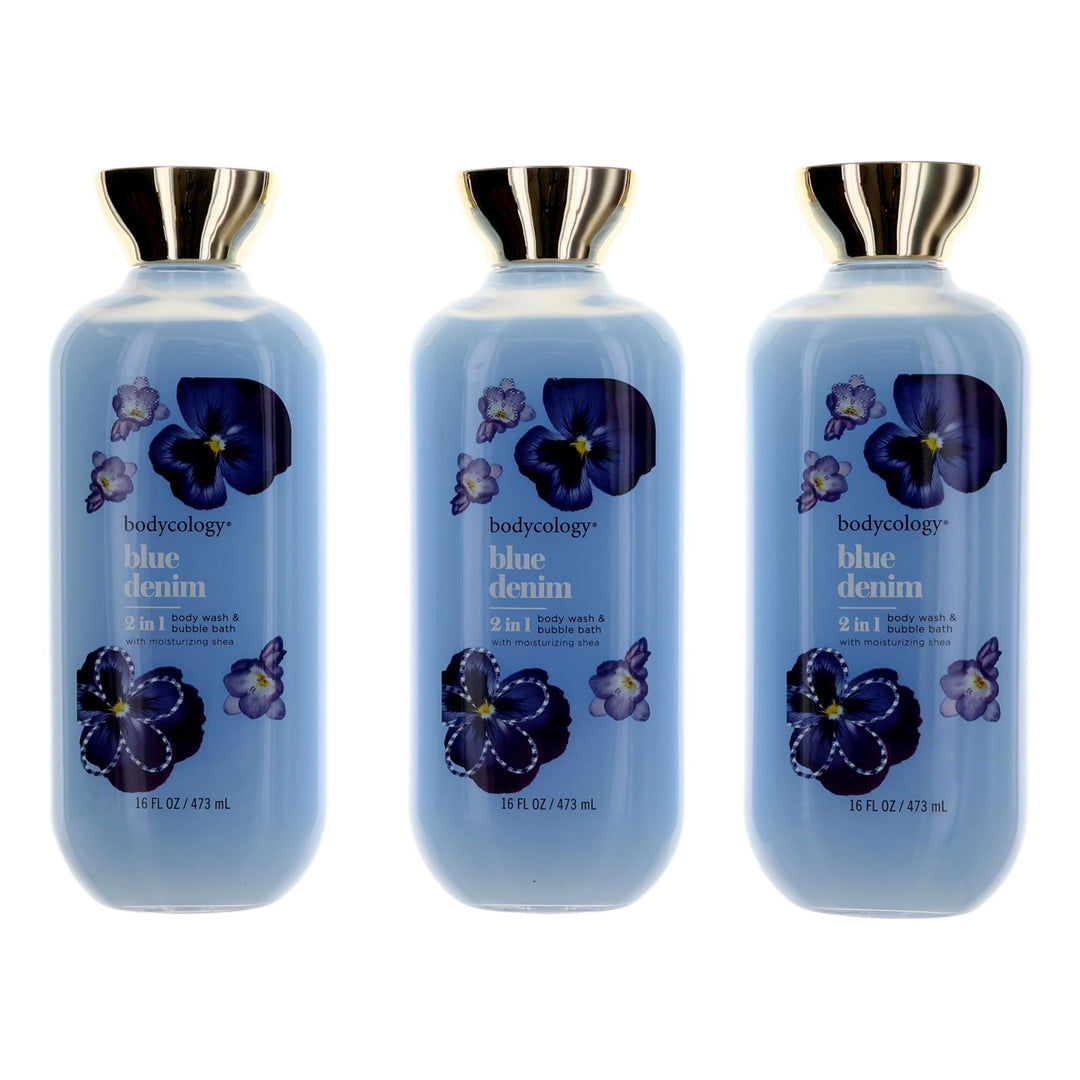 Blue Denim by Bodycology, 3 Pack 16oz 2 in 1 Body Wash &amp; Bubble Bath women