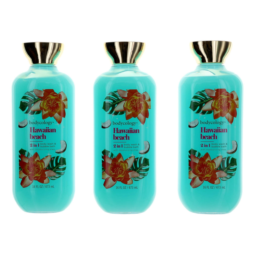 Hawaiian Beach by Bodycology, 3 Pack 16oz 2 in 1 Body Wash &amp; Bubble Bath women
