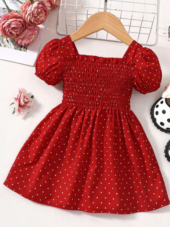Baby Girl Printed Square Neck Smocked Dress - Stuffed Cart