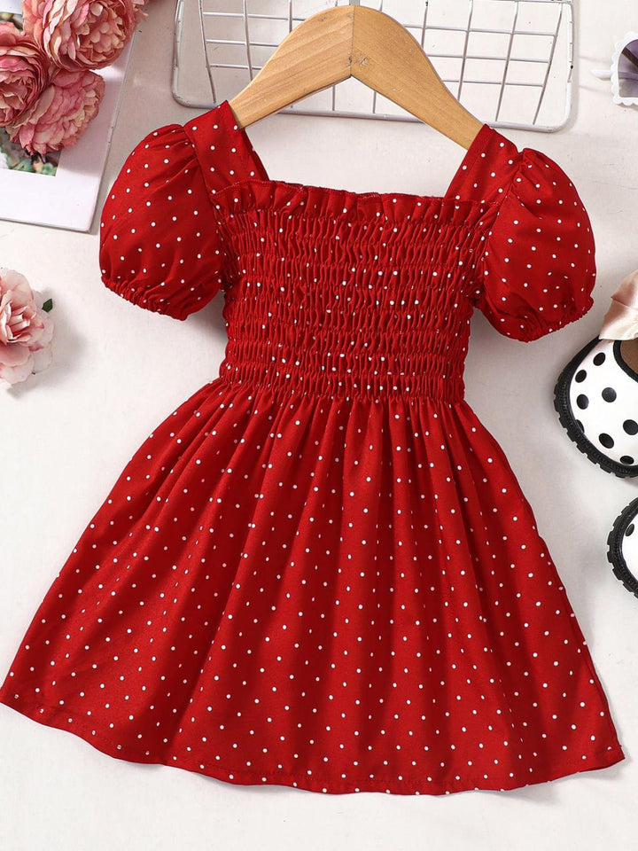 Baby Girl Printed Square Neck Smocked Dress - Stuffed Cart
