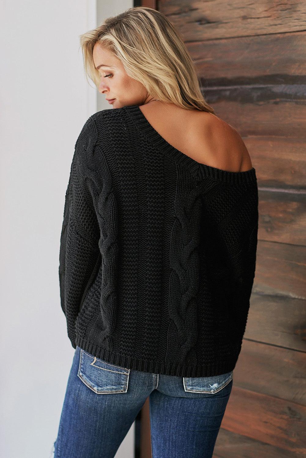 Cable Knit V-Neck Sweater - Stuffed Cart