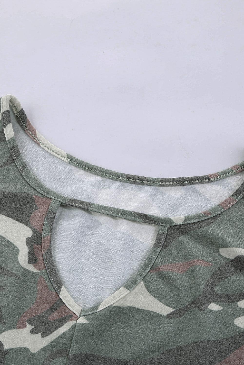 Camouflage Print Cutout Hem Detail Tank - Stuffed Cart