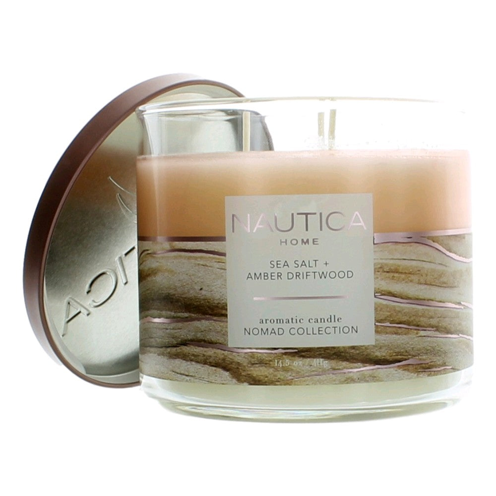 Nautica 14.5oz Soy Wax Blend 3 Wick Candle - Sea Salt &amp; Amber Driftwood