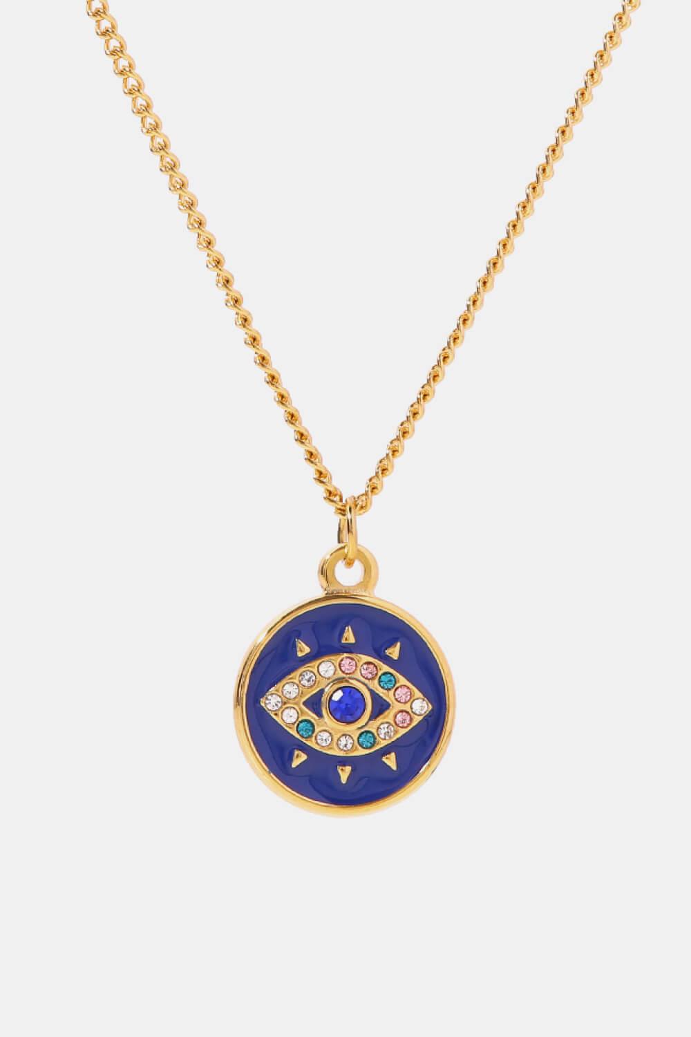 Cubic Zirconia Evil Eye Pendant Chunky Chain Necklace - Stuffed Cart