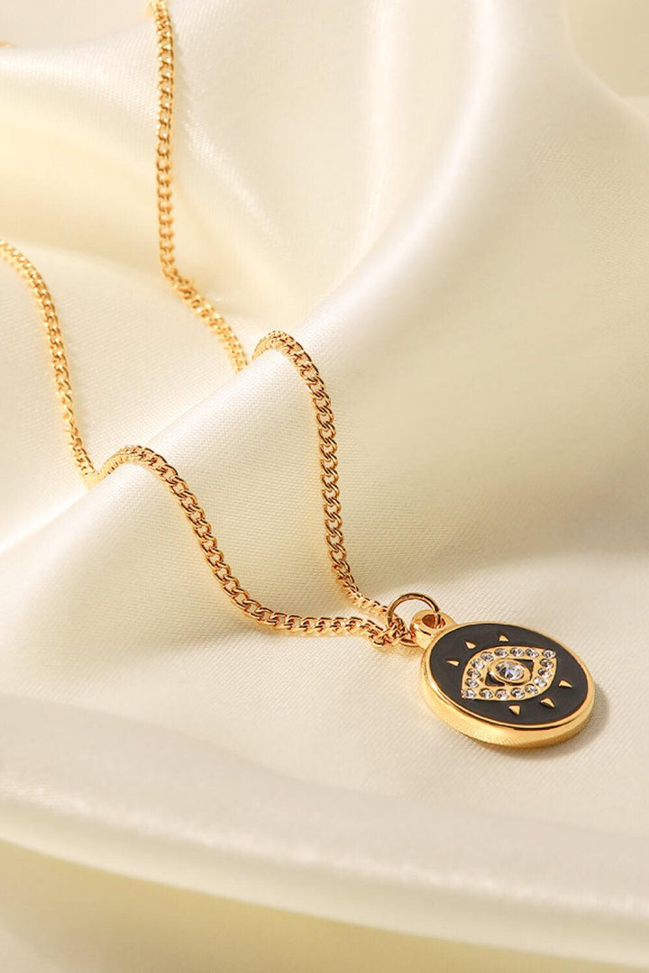 Cubic Zirconia Evil Eye Pendant Chunky Chain Necklace - Stuffed Cart