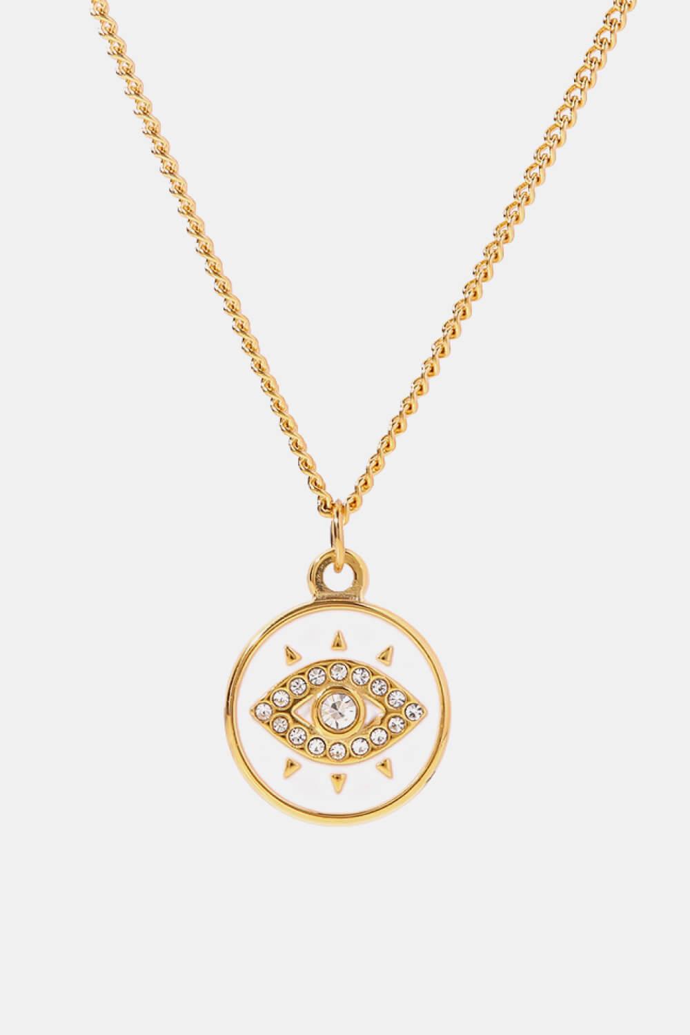 Cubic Zirconia Evil Eye Pendant Chunky Chain Necklace - Stuffed Cart