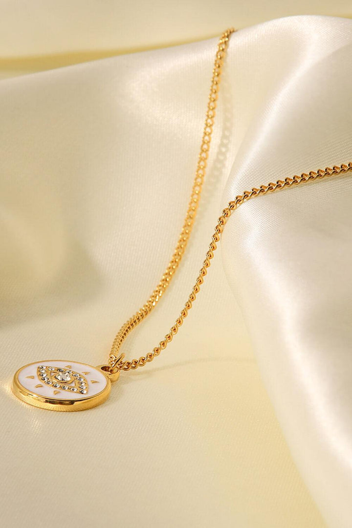 Cubic Zirconia Evil Eye Pendant Chunky Chain Necklace - Stuffed Cart