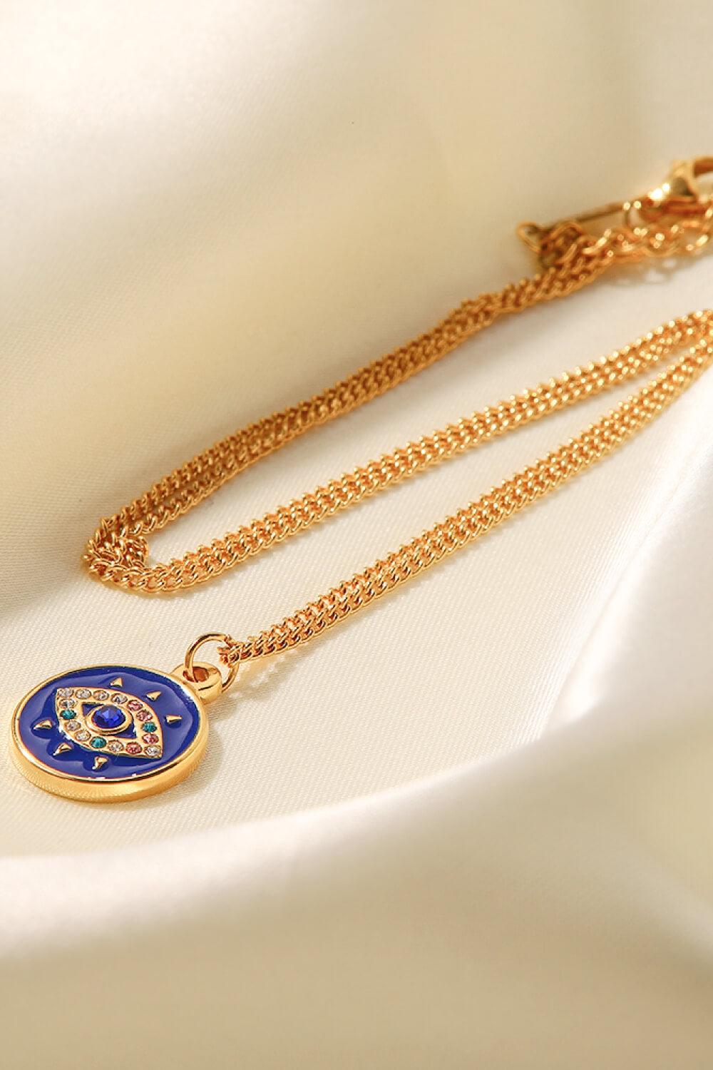 Cubic Zirconia Evil Eye Pendant Chunky Chain Necklace - Stuffed Cart