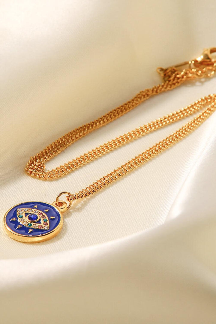 Cubic Zirconia Evil Eye Pendant Chunky Chain Necklace - Stuffed Cart