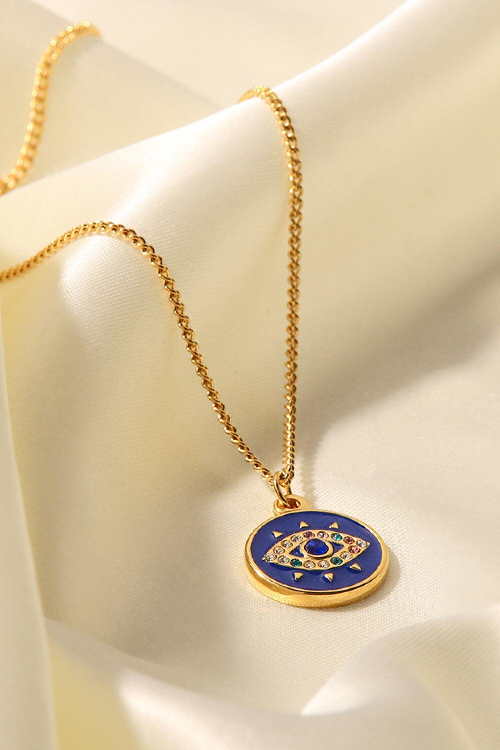 Cubic Zirconia Evil Eye Pendant Chunky Chain Necklace - Stuffed Cart