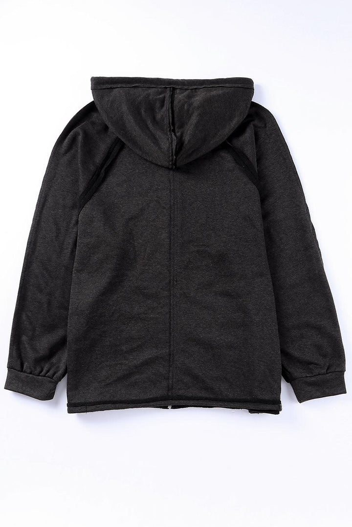 Exposed Seam Drawstring Hooded Jacket with Pockets - Stuffed Cart