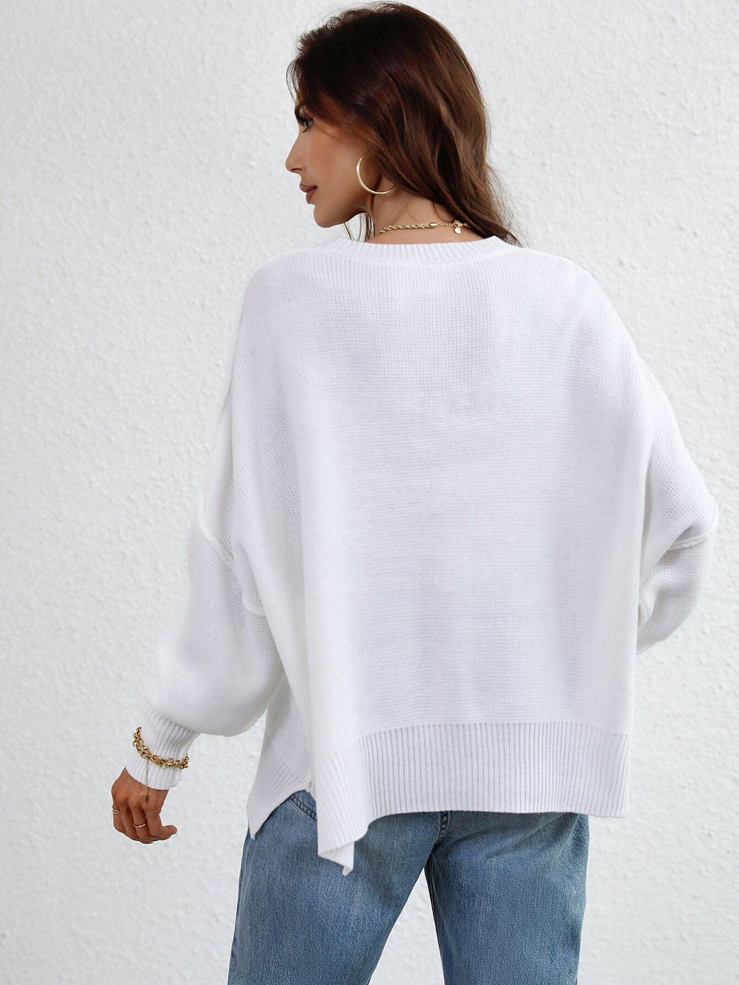 Exposed Seam Dropped Shoulder Slit Sweater - Stuffed Cart