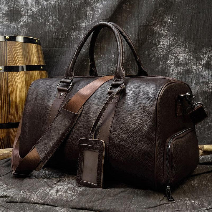 Genuine Leather Carry On Duffel Bag With Shoe Compartment - Stuffed Cart