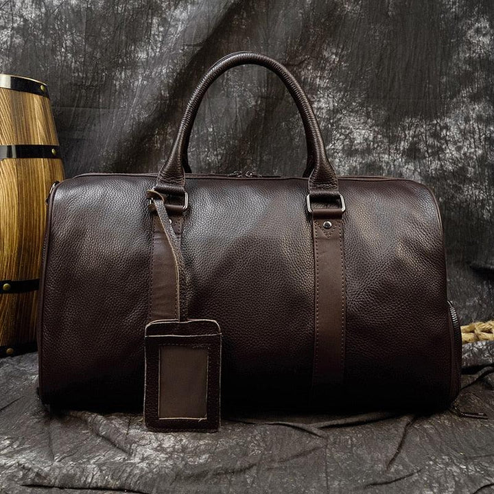 Genuine Leather Carry On Duffel Bag With Shoe Compartment - Stuffed Cart