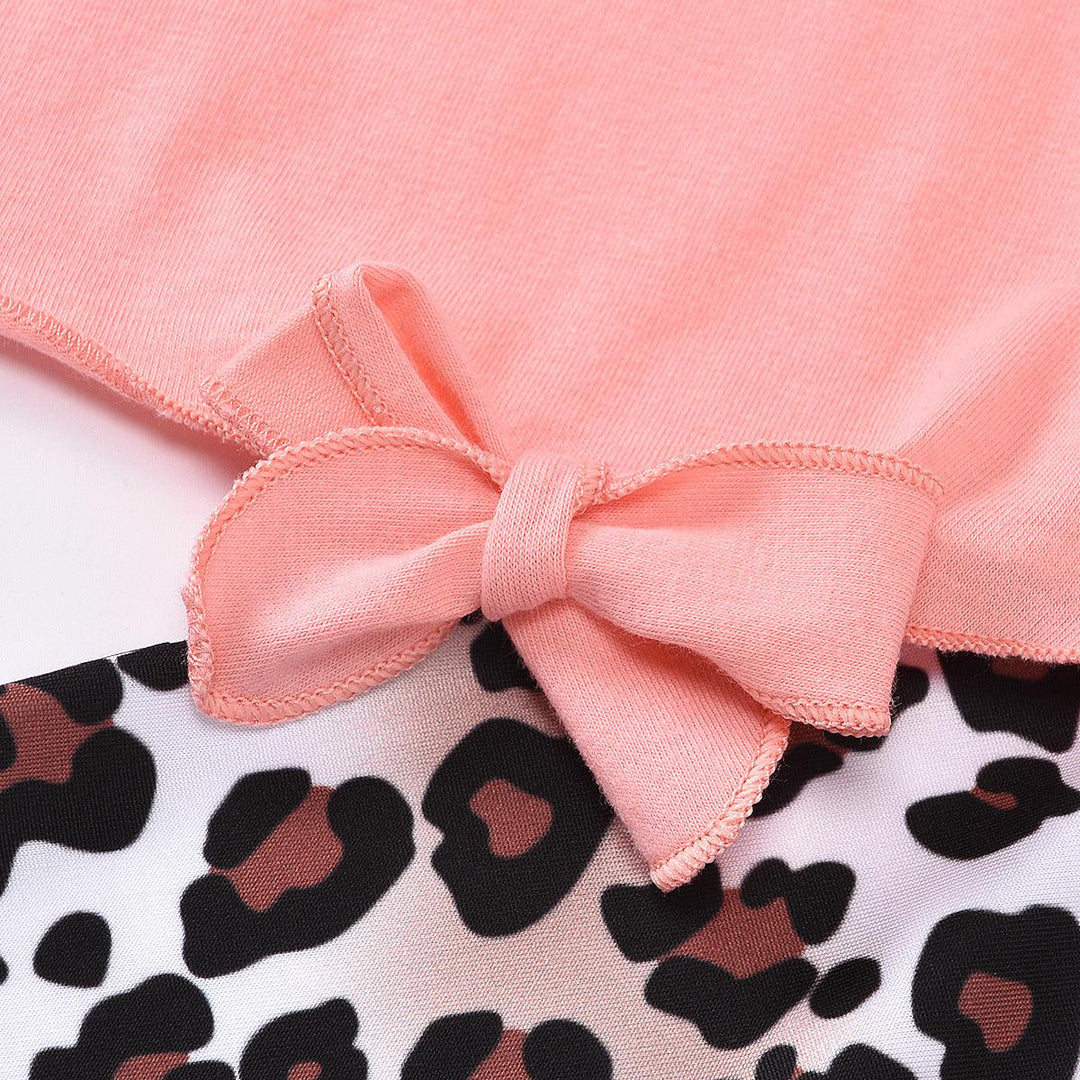 Girls Bow Detail Top and Leopard Flare Pants Set - Stuffed Cart