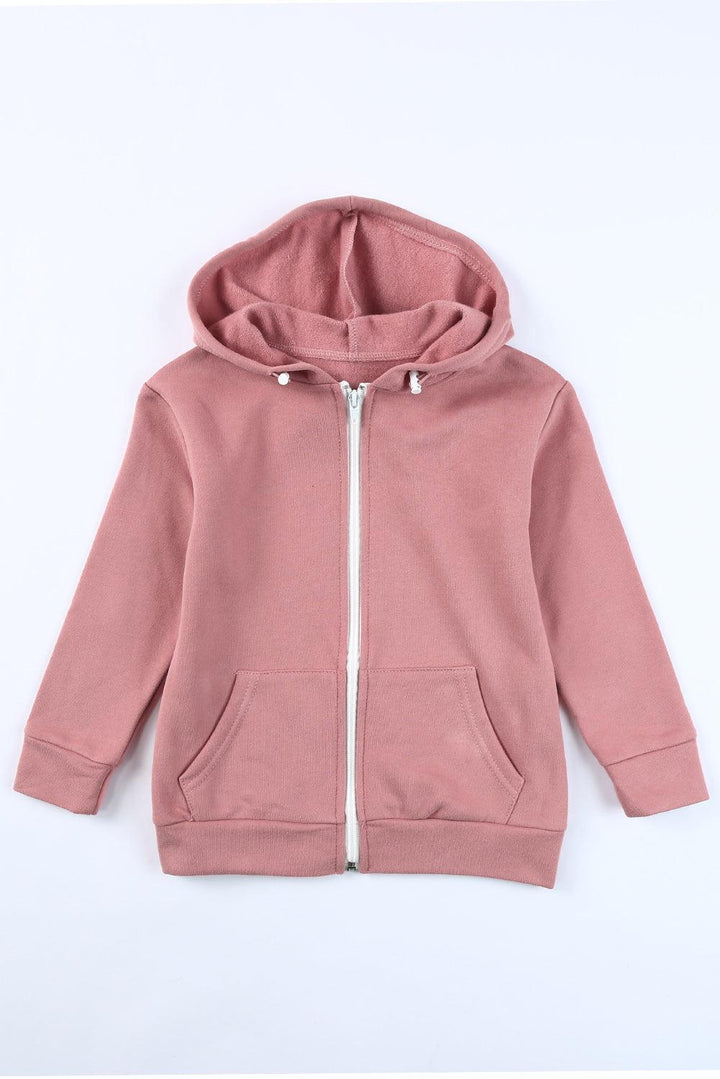 Girls Zip-Up Drawstring Hooded Jacket with Pockets - Stuffed Cart