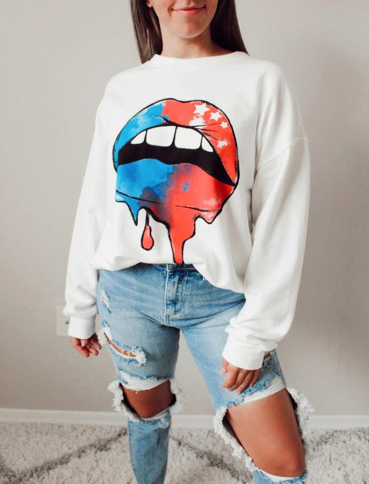 Graphic Dropped Shoulder Round Neck Sweatshirt - Stuffed Cart