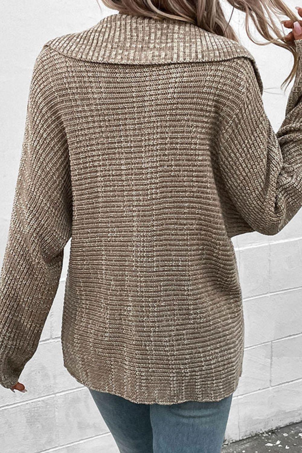 Heathered Horizontal-Ribbing Pullover Sweater - Stuffed Cart