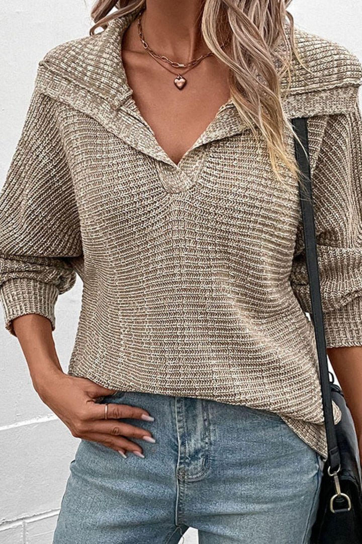 Heathered Horizontal-Ribbing Pullover Sweater - Stuffed Cart