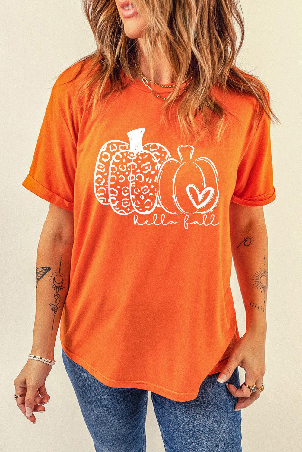HELLO FALL Pumpkin Graphic T-Shirt - Stuffed Cart
