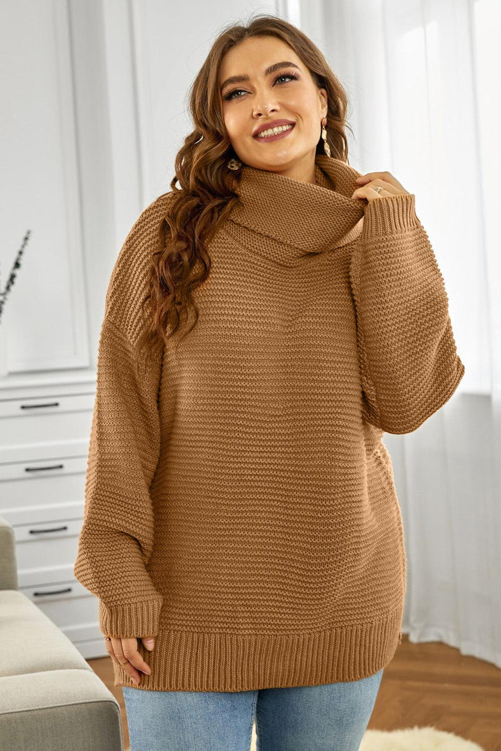 Horizontal Ribbing Turtleneck Sweater - Stuffed Cart