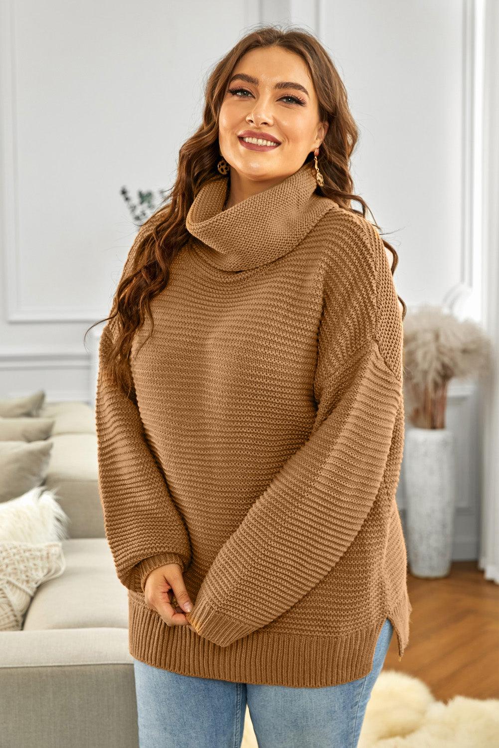 Horizontal Ribbing Turtleneck Sweater - Stuffed Cart