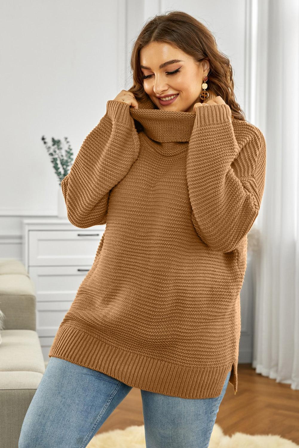 Horizontal Ribbing Turtleneck Sweater - Stuffed Cart