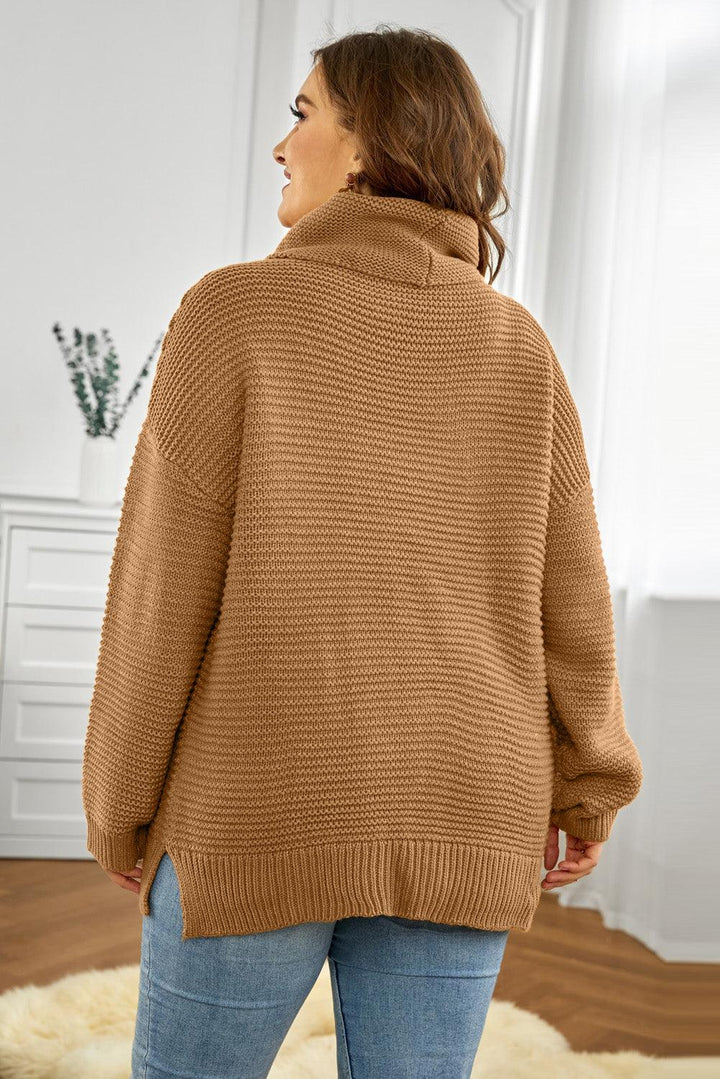 Horizontal Ribbing Turtleneck Sweater - Stuffed Cart