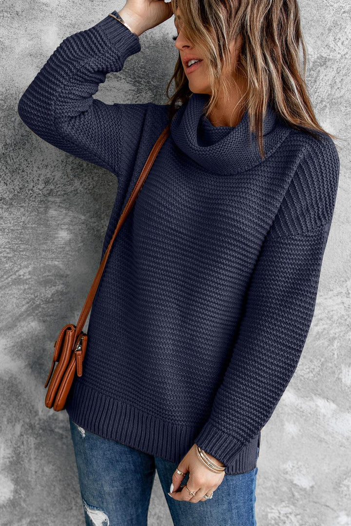 Horizontal Ribbing Turtleneck Sweater - Stuffed Cart