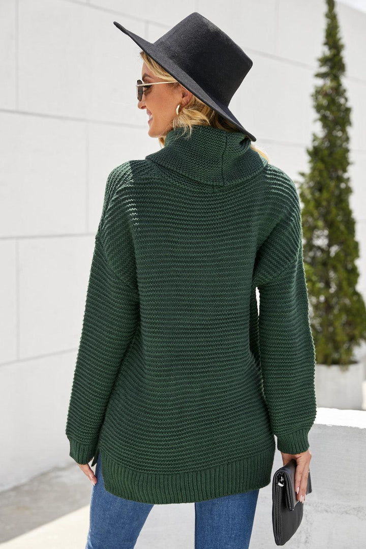 Horizontal Ribbing Turtleneck Sweater - Stuffed Cart