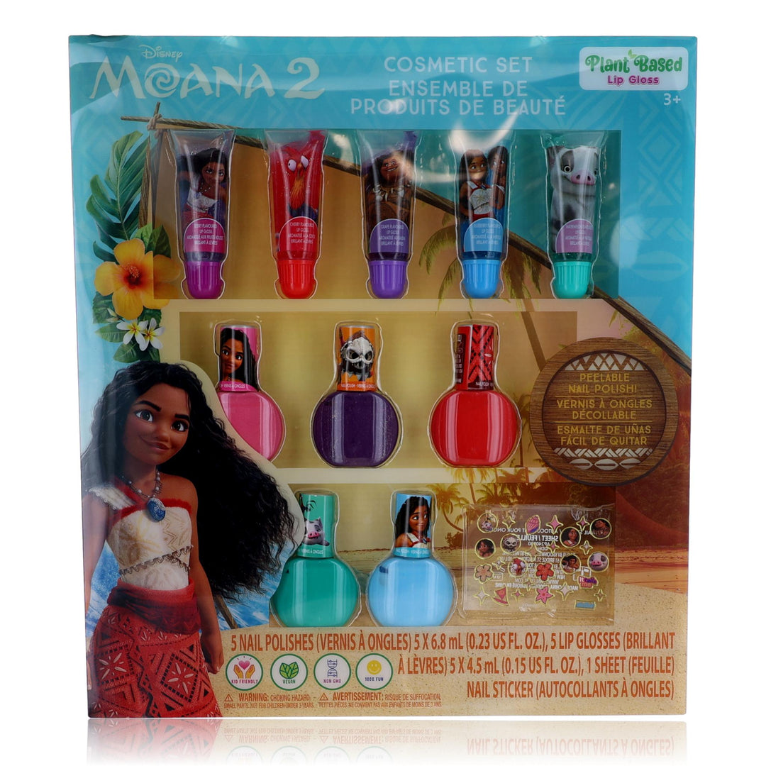 Moana Lip & Nail Cosmetic Set by Disney, 11 Piece Set for Kids