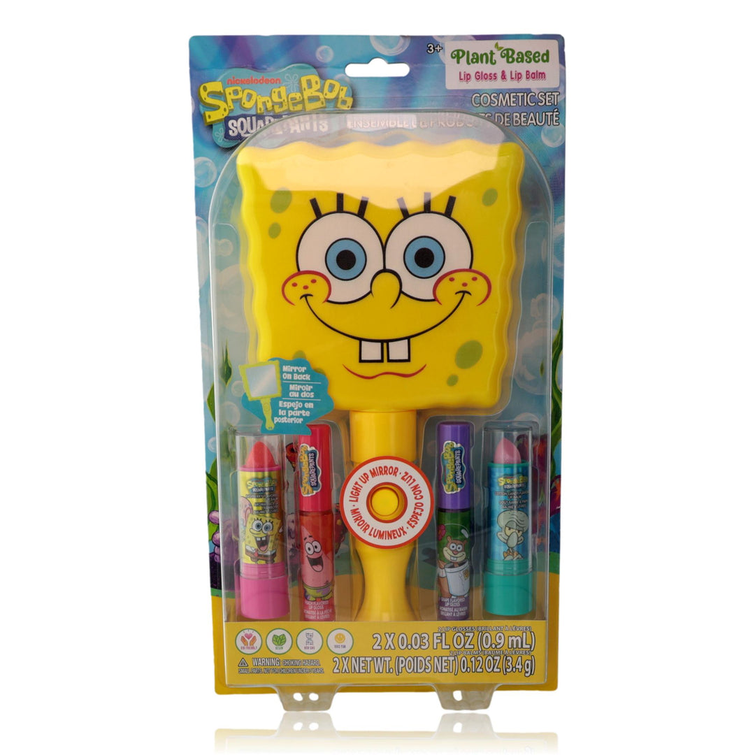 Spongebob Squarepants Light Up Mirror &amp; Lip Balms, 5 Piece Cosmetic Set For Kids
