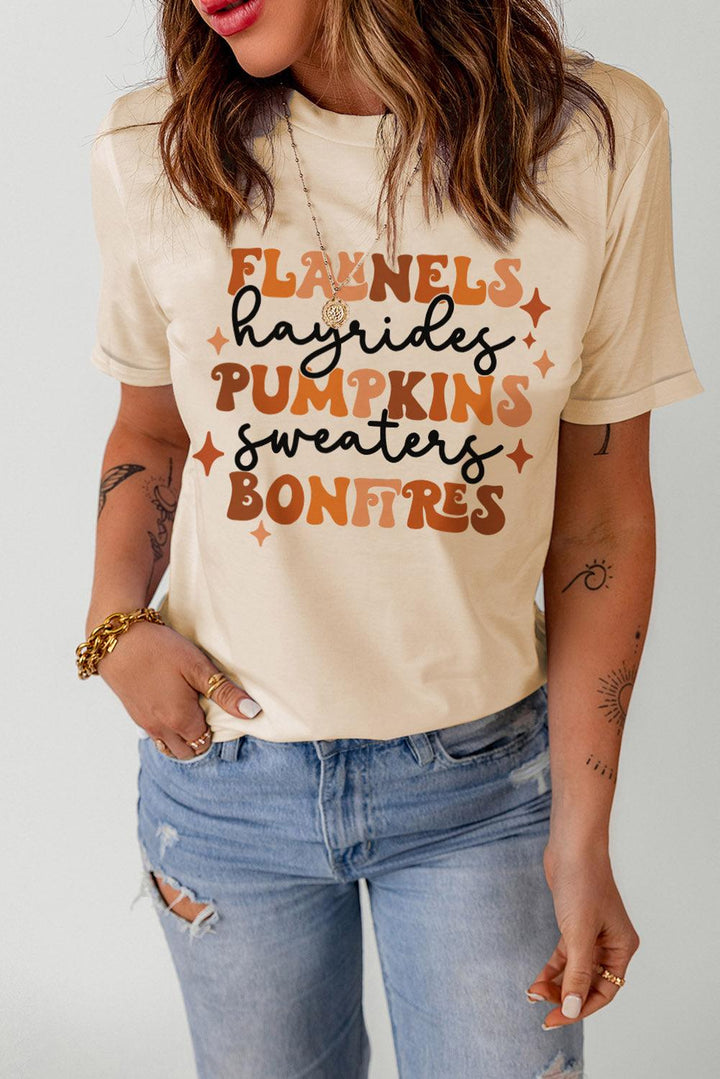Letter Graphic Round Neck T-Shirt - Stuffed Cart