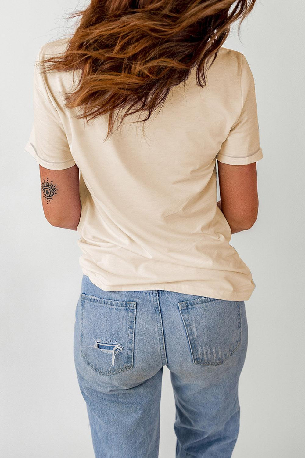 Letter Graphic Round Neck T-Shirt - Stuffed Cart