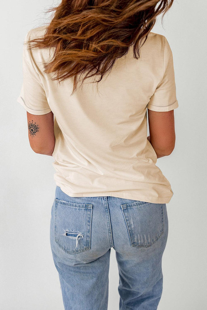 Letter Graphic Round Neck T-Shirt - Stuffed Cart