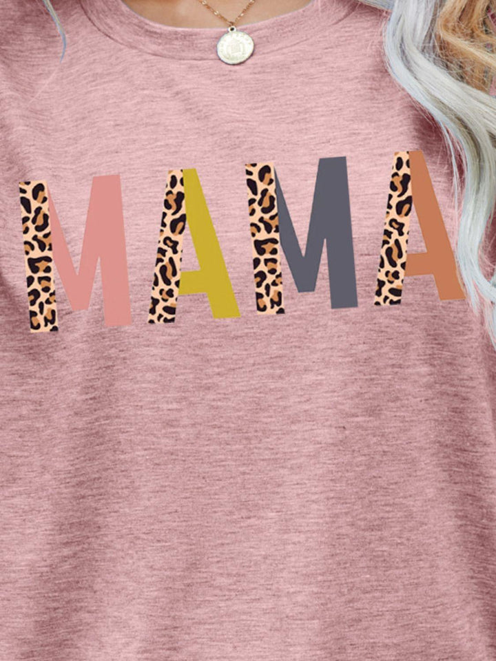 MAMA Leopard Graphic Short Sleeve Tee - Stuffed Cart