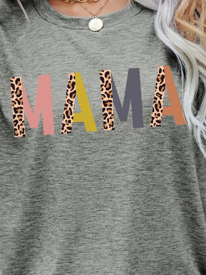 MAMA Leopard Graphic Short Sleeve Tee - Stuffed Cart