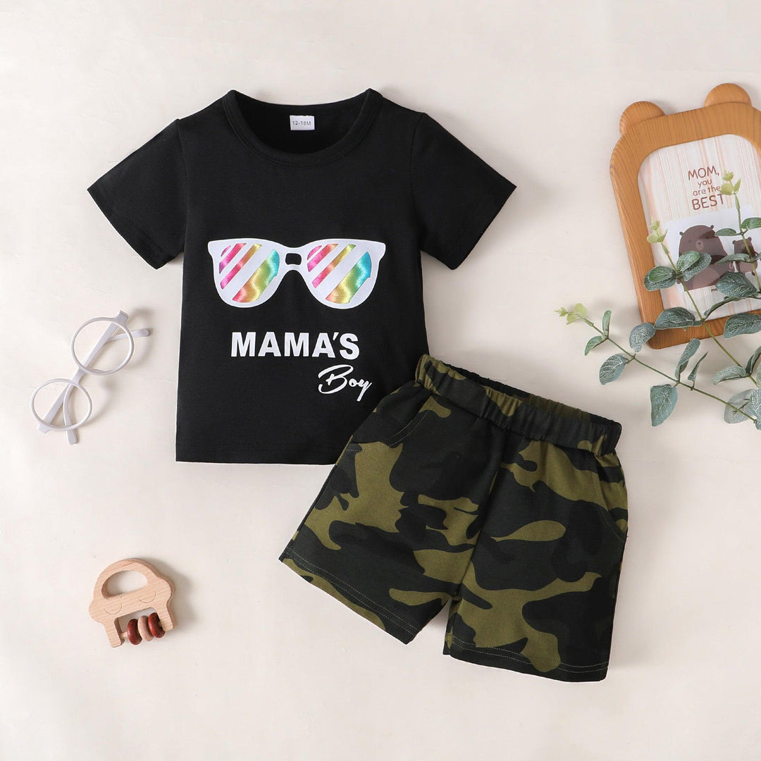 MAMA'S BOY Graphic T-Shirt and Camouflage Shorts Set - Stuffed Cart