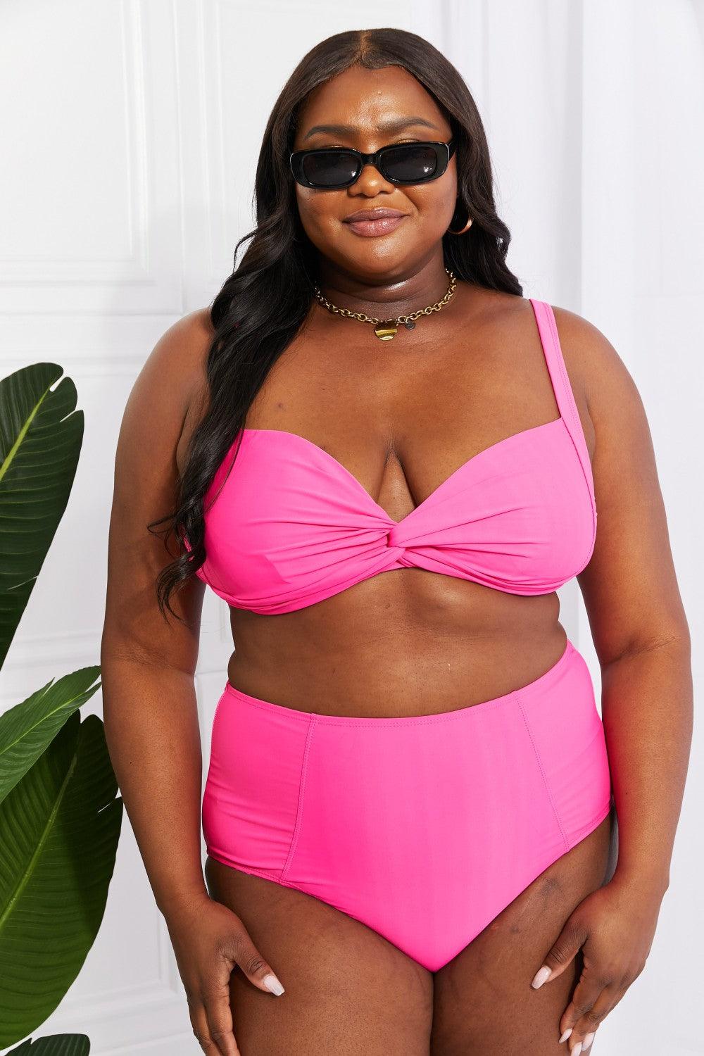 Marina West Swim Take A Dip Twist High-Rise Bikini in Pink - Stuffed Cart