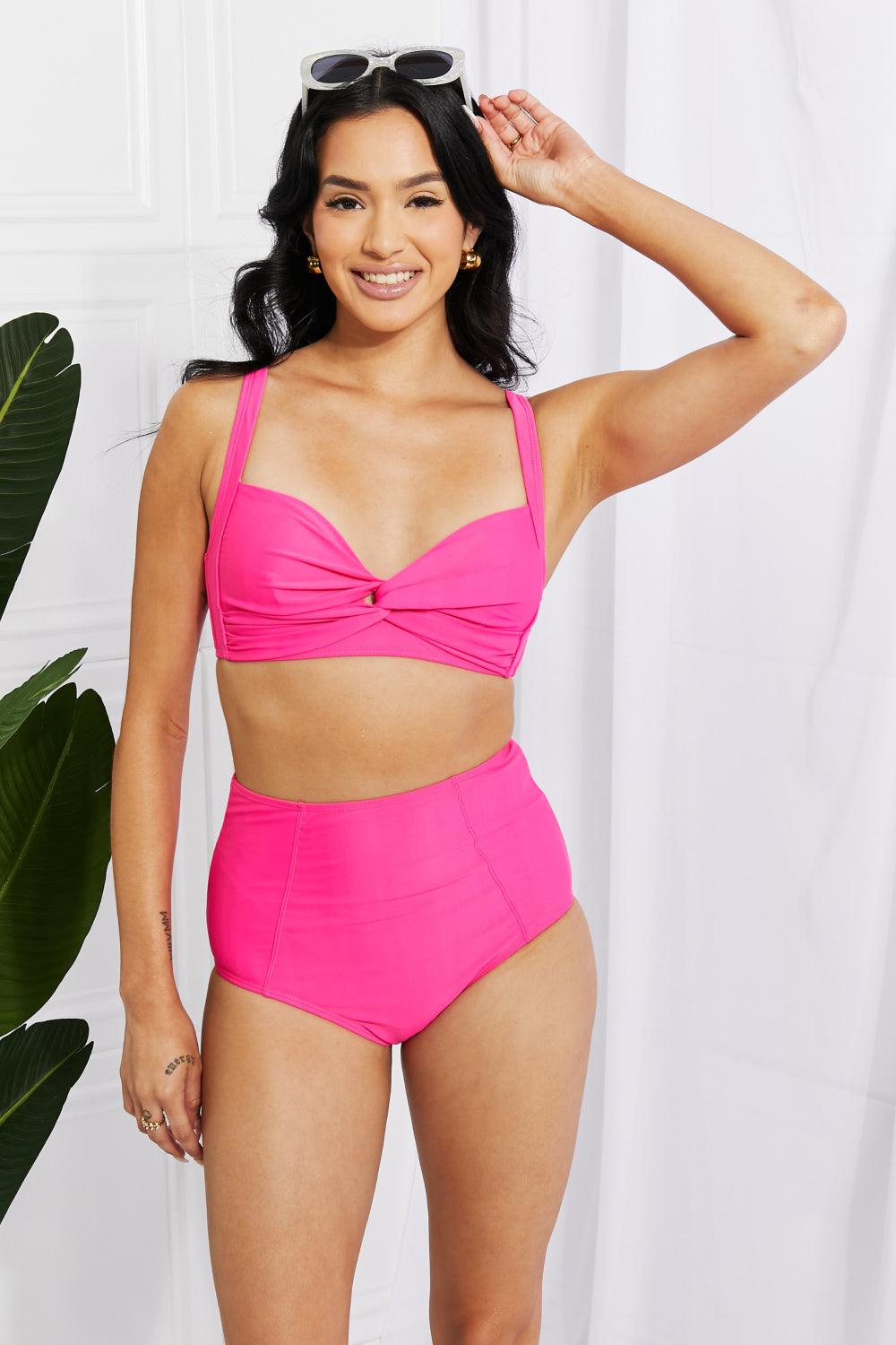 Marina West Swim Take A Dip Twist High-Rise Bikini in Pink - Stuffed Cart