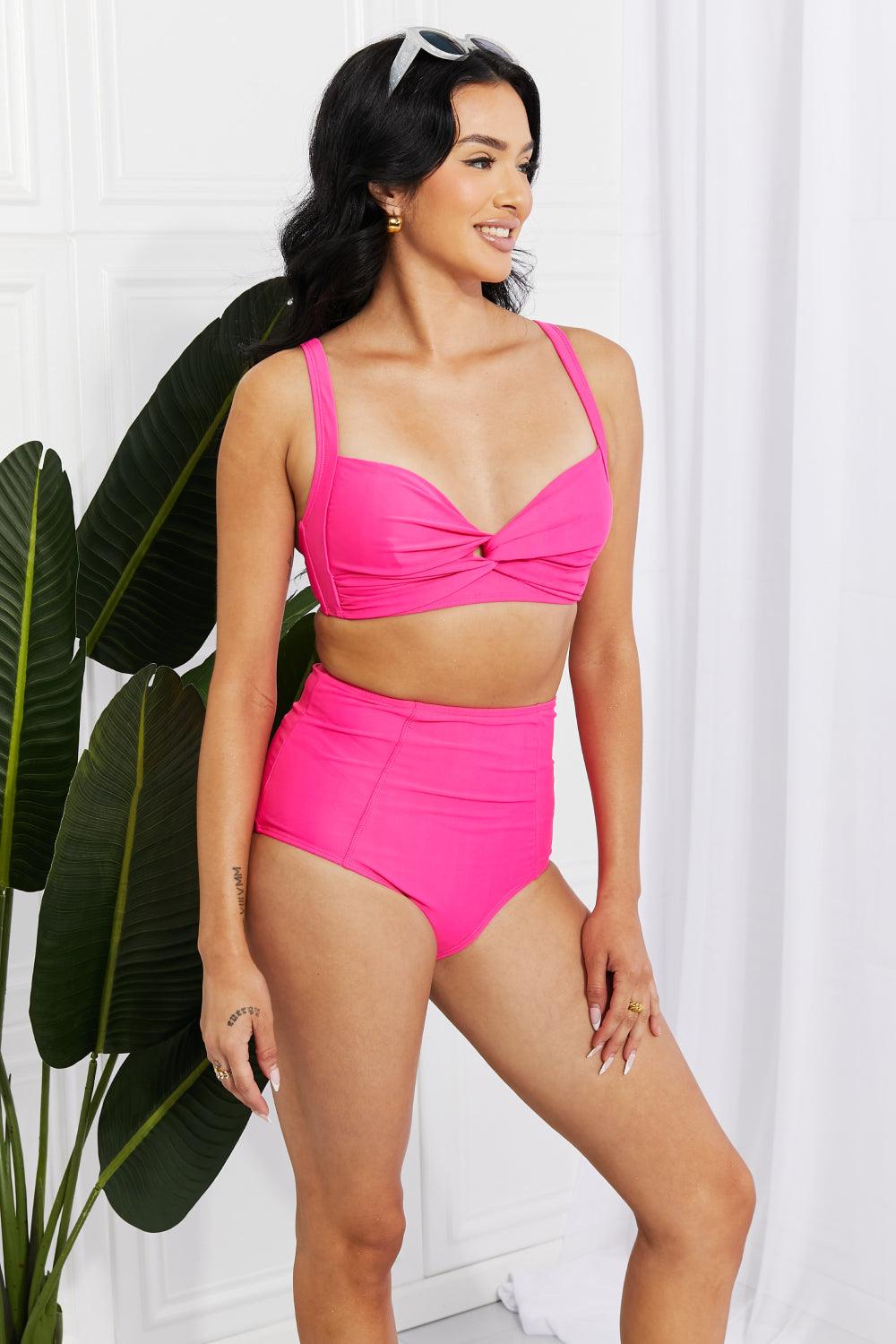 Marina West Swim Take A Dip Twist High-Rise Bikini in Pink - Stuffed Cart