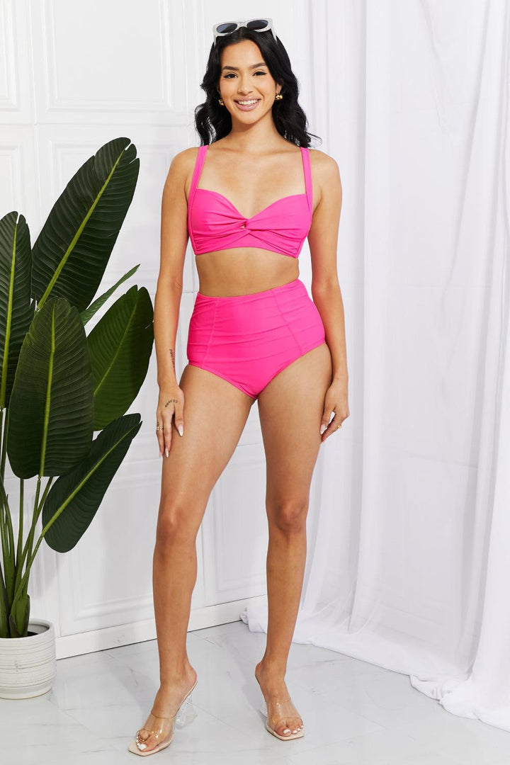 Marina West Swim Take A Dip Twist High-Rise Bikini in Pink - Stuffed Cart