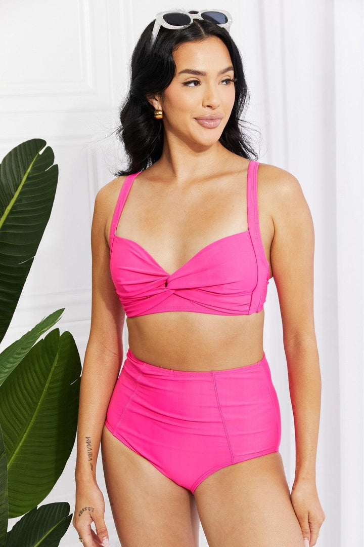 Marina West Swim Take A Dip Twist High-Rise Bikini in Pink - Stuffed Cart