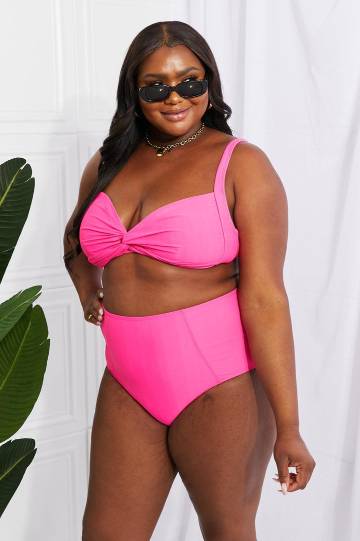 Marina West Swim Take A Dip Twist High-Rise Bikini in Pink - Stuffed Cart