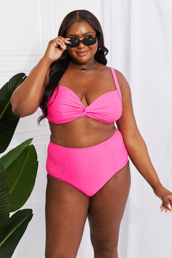 Marina West Swim Take A Dip Twist High-Rise Bikini in Pink - Stuffed Cart