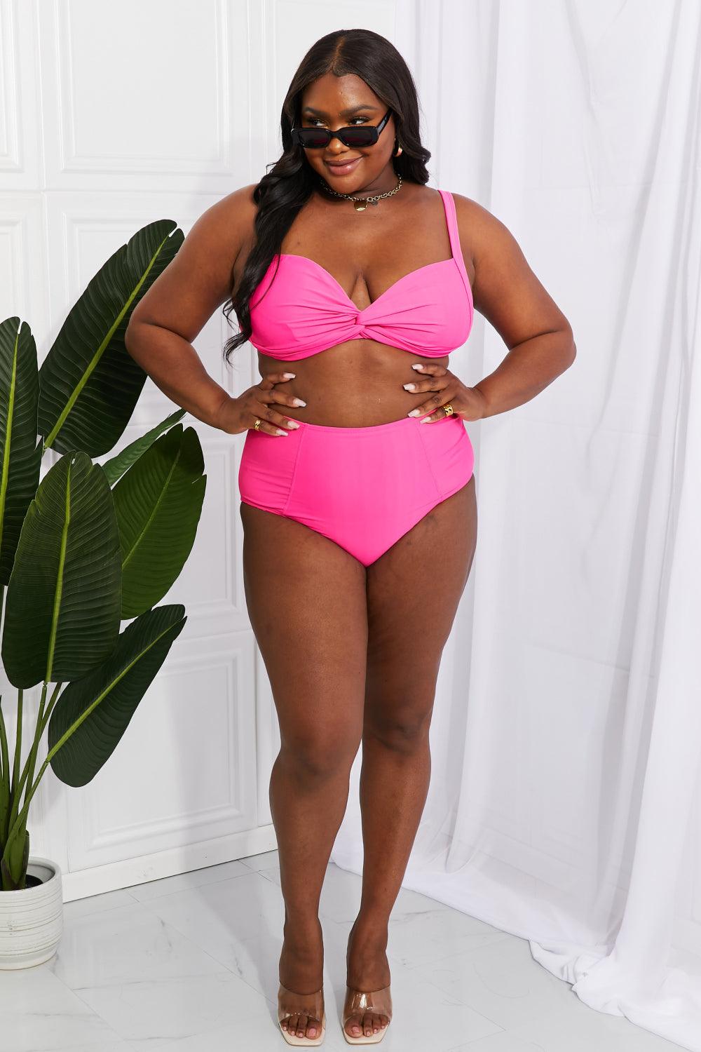 Marina West Swim Take A Dip Twist High-Rise Bikini in Pink - Stuffed Cart