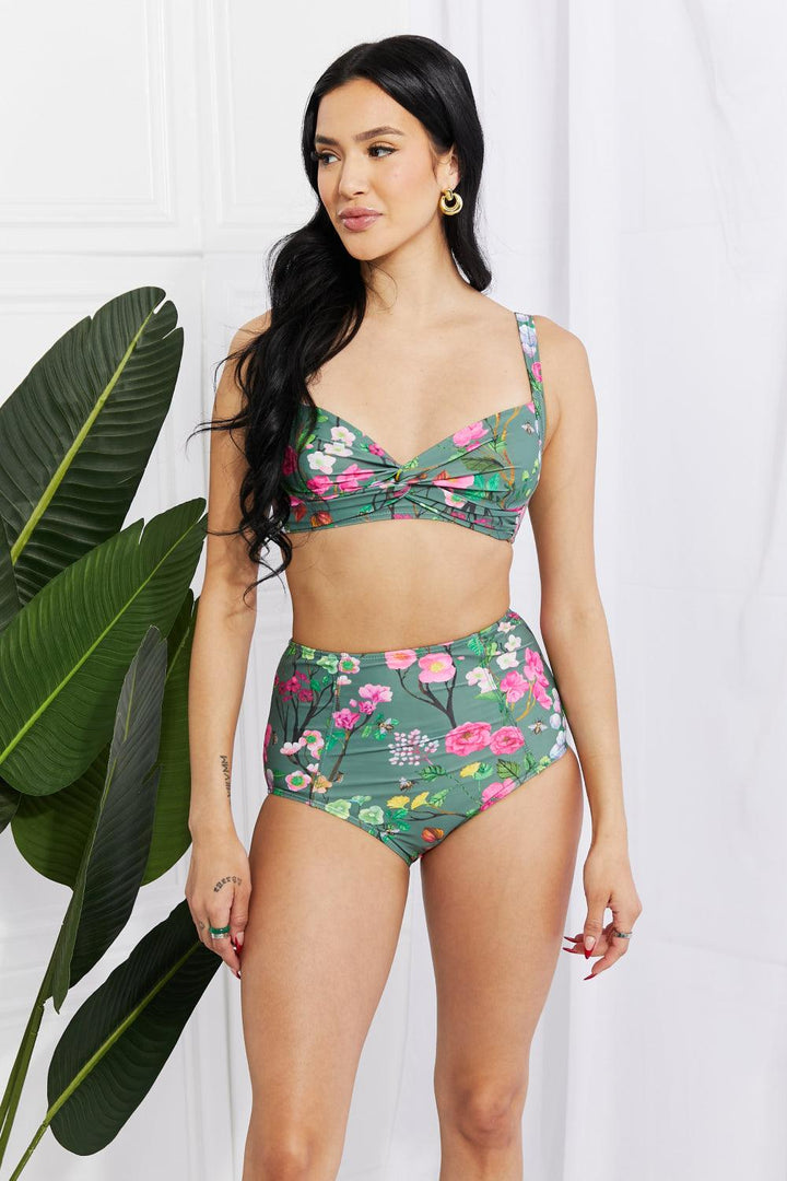 Marina West Swim Take A Dip Twist High-Rise Bikini in Sage - Stuffed Cart