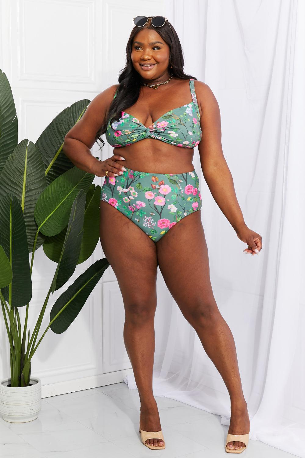 Marina West Swim Take A Dip Twist High-Rise Bikini in Sage - Stuffed Cart