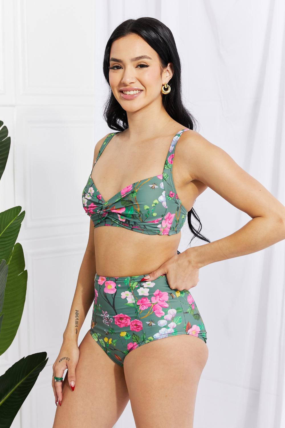 Marina West Swim Take A Dip Twist High-Rise Bikini in Sage - Stuffed Cart