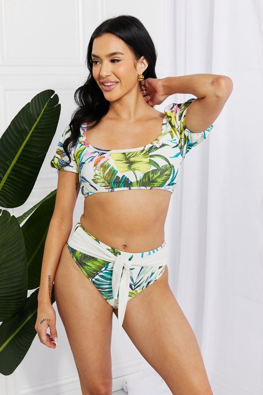 Marina West Swim Vacay Ready Puff Sleeve Bikini in Floral - Stuffed Cart